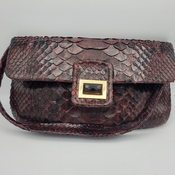 Kara Ross Bag, Wine/ Burgundy in Color, Python Snakeskin, Pre-owned, Beautiful! - Picture 4 of 4